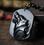 Howling Wolf Obsidian Amulet - whimsyandever
