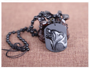 Howling Wolf Obsidian Amulet - whimsyandever