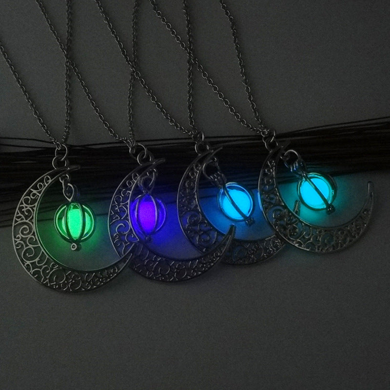 Glowing Crescent Moon Necklace - whimsyandever